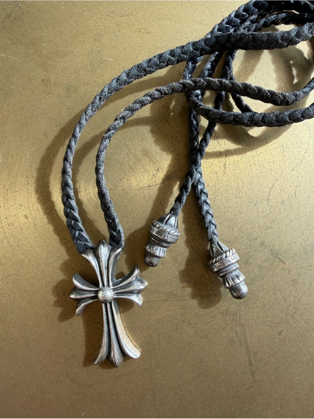 Chrome Hearts Vintage Silver Cross Pendant vintage on Braided Black Cord